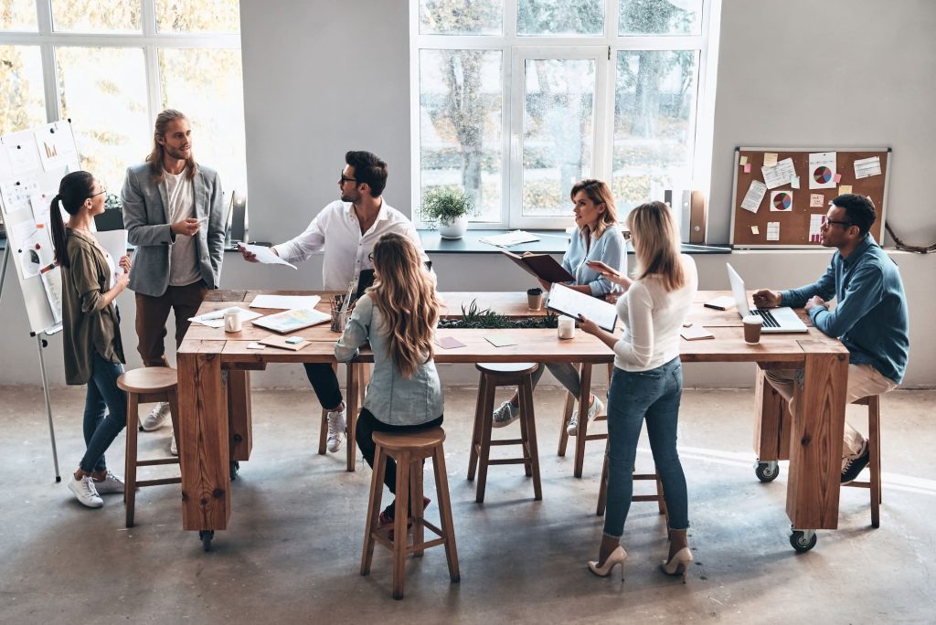 A group brainstorming together