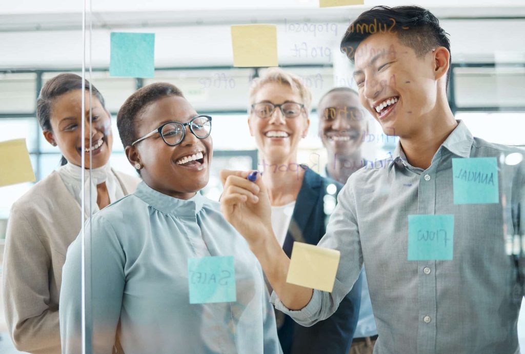 Team members collaborating in a strategy session